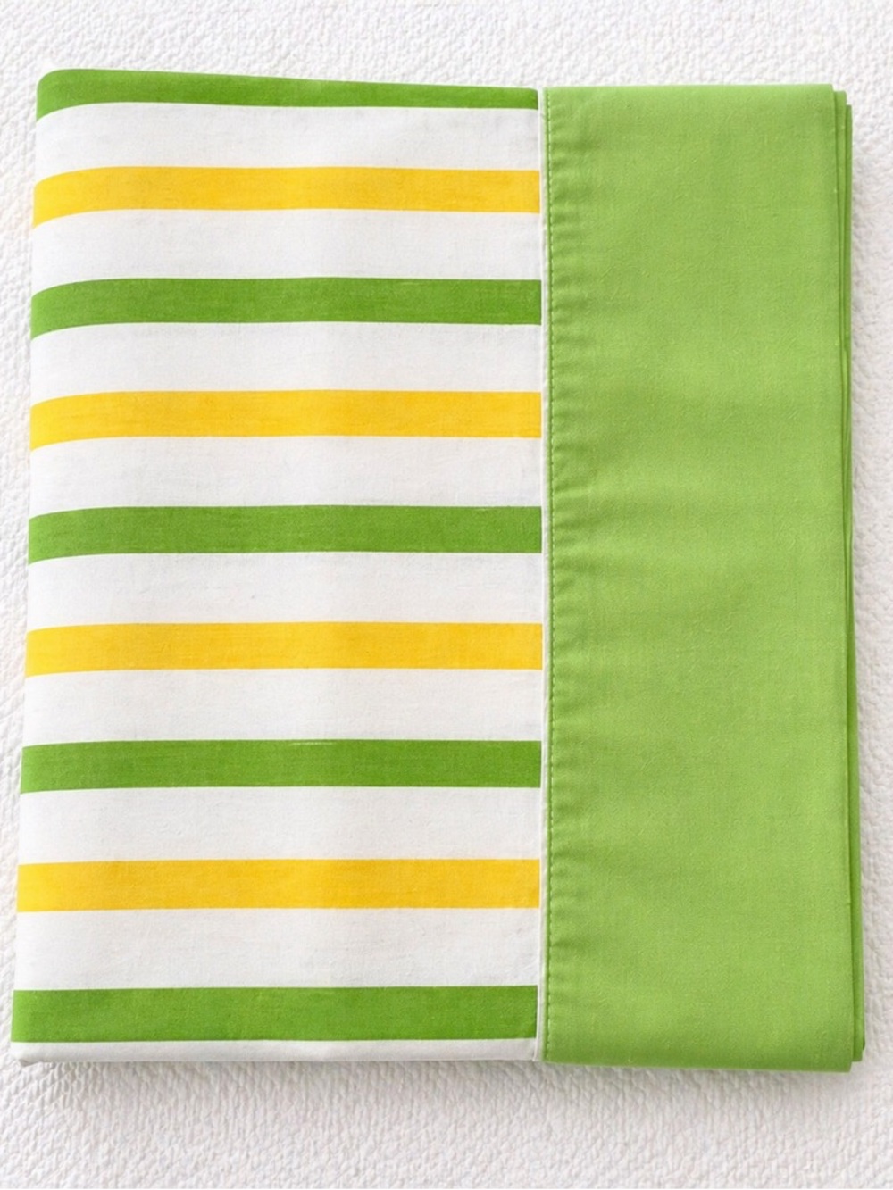 Vintage Cannon Monticello Twin Flat Sheet Green Yellow Stripe Muslin No Iron